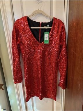 Tipsy Elves Red Sequin V-Neck Dress